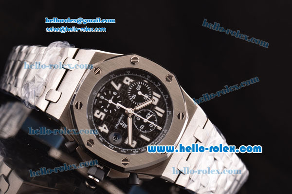 Audemars Piguet Royal Oak Offshore Black Themes Chronograph Swiss Valjoux 7750-SHG Automatic Steel Case with Black Dial and White Numeral Marerks-Run 12@Sec - Click Image to Close
